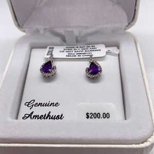 Sterling Silver with Genuine Amerhyst with white sapphire stud earrings